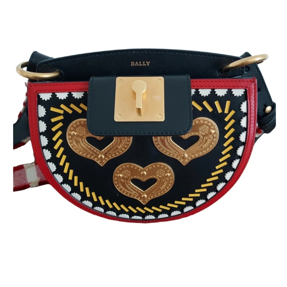 Bally Black and Gold Crossbody Bag with Intricate Design